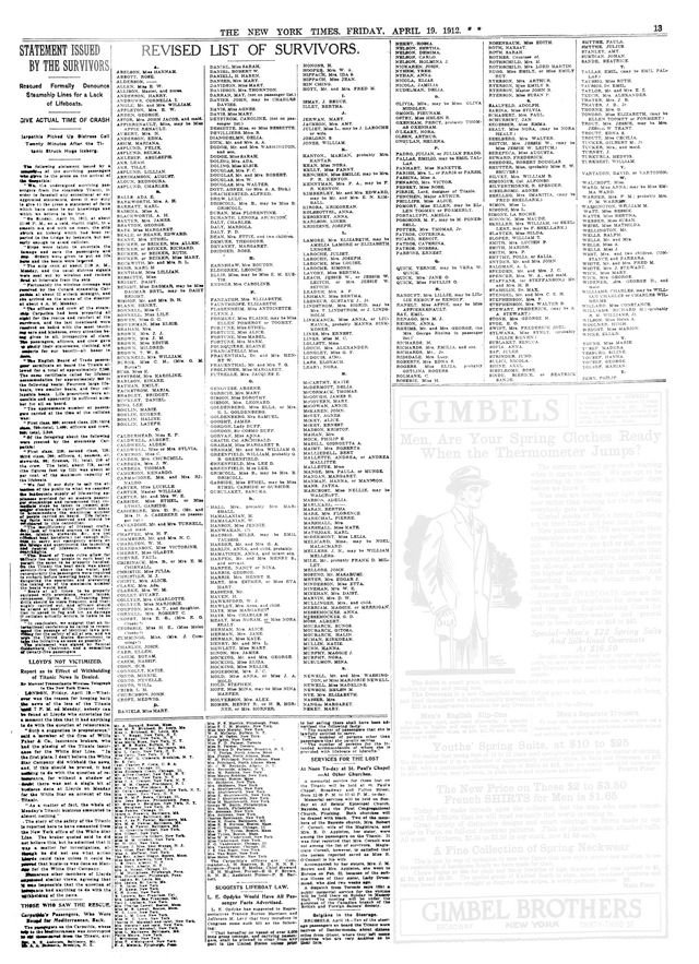 Revised list of survivors