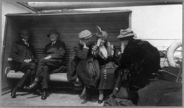 The Harders talk with Mrs. Beck aboard the Carpathia
