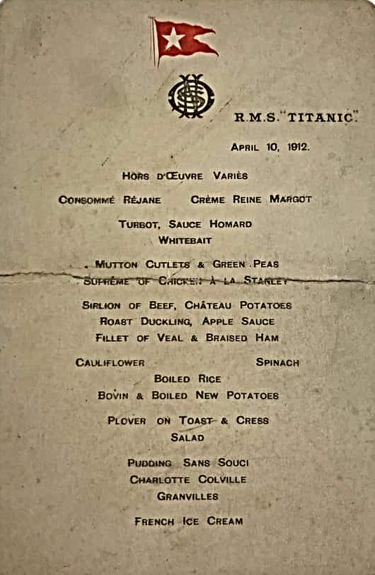 Menu First Class  10 April 1912