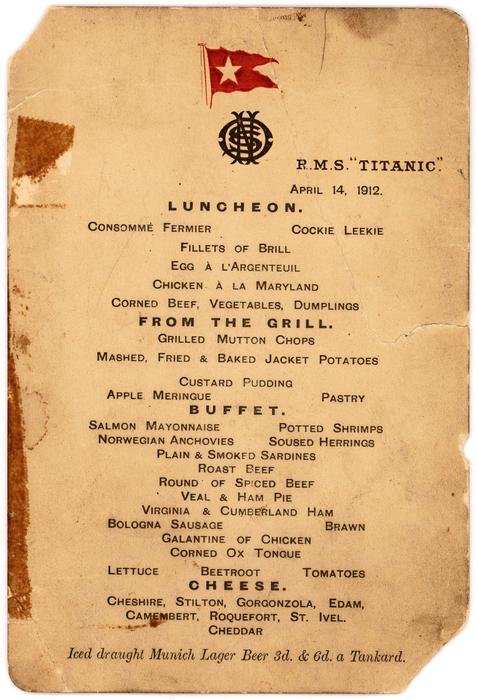 Titanic Last First Class Lunch 14 april 1912
